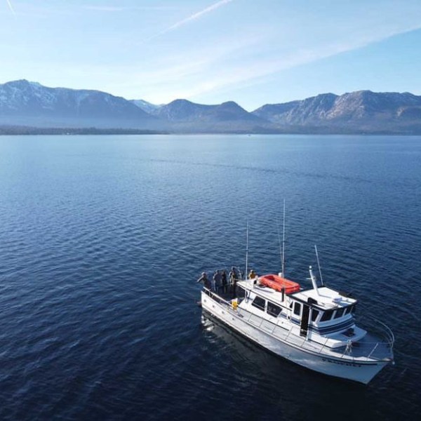 a small boat in a large body of water